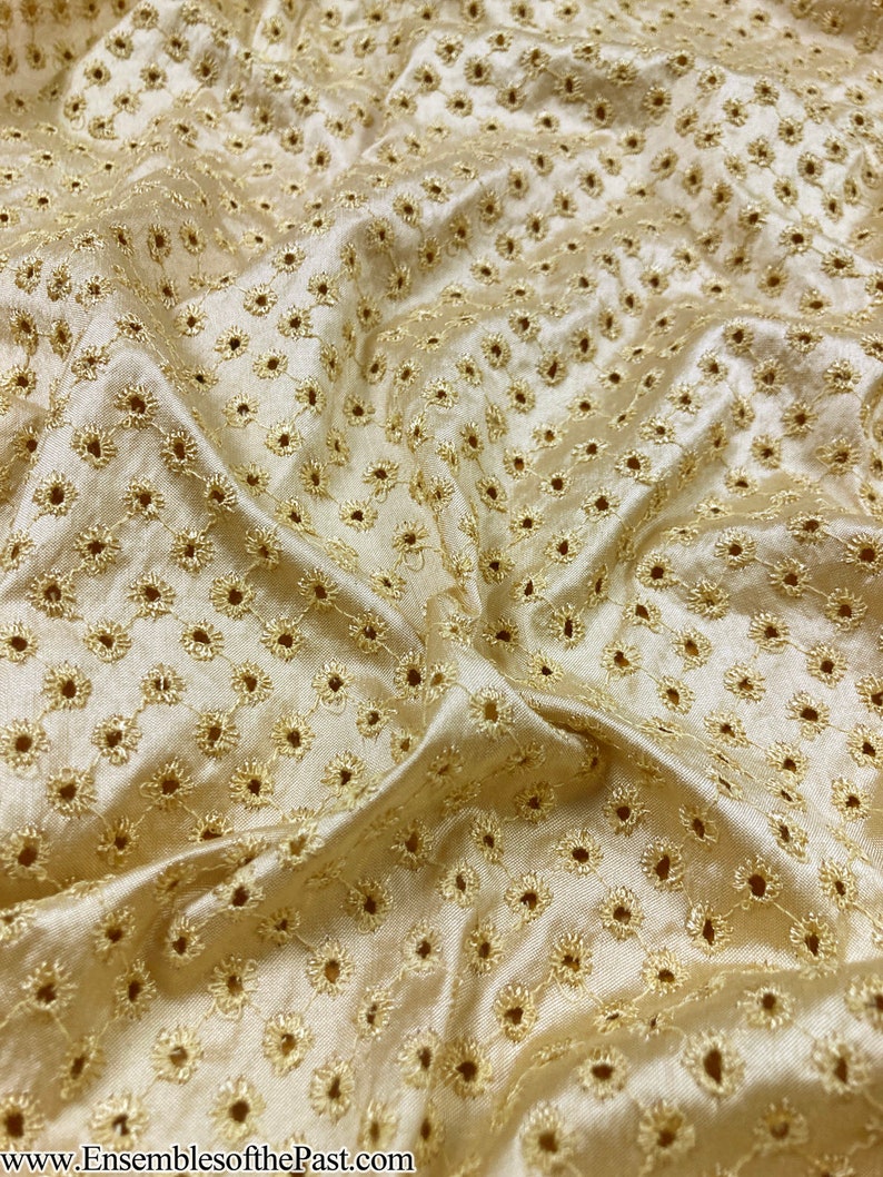 Eyelet Silk Fabric in Yellow-ivory - Silk Shantung With Machined ...