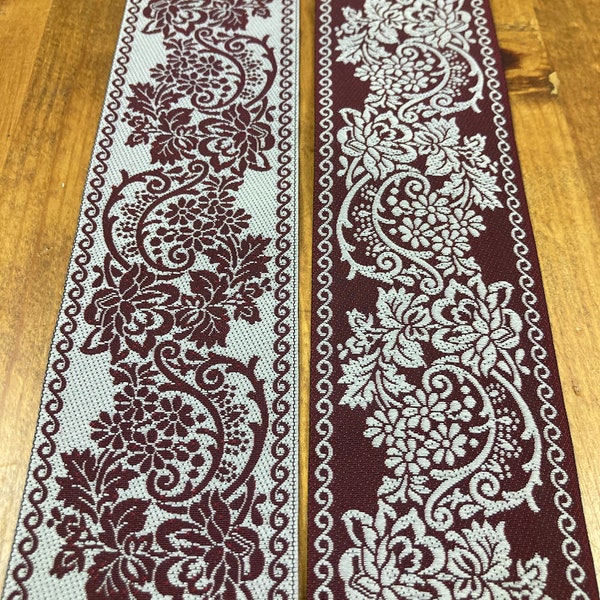 Ruban de ceinture jacquard réversible bordeaux/ivoire de 5 cm de large pour les boucles « Fleur » et « Abeille » ! Veuillez choisir la longueur que vous voulez !