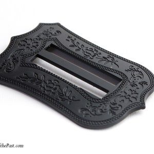 Matte BLACK Japanned - Mid 19th-Century Reproduction Buckle - Ensembles of the Past - &quot;Shield&quot; - 1825-1870 - Fits a 1.5&quot; ribbon/belt