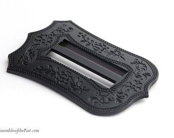 Matte BLACK Japanned - Mid 19th-Century Reproduction Buckle - Ensembles of the Past - "Shield" - 1825-1870 - Fits a 1.5" ribbon/belt