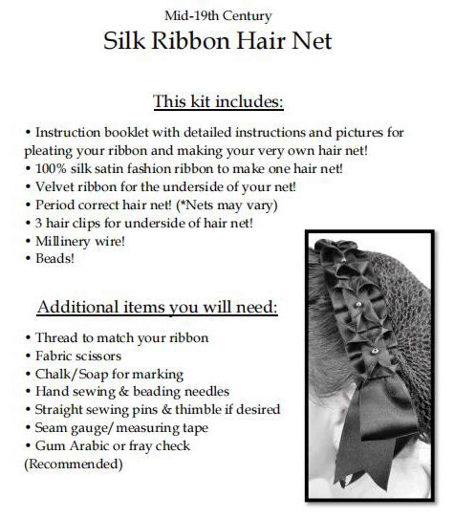 Mid19th Century Silk Ribbon Hair Net Kit All Materials and Etsy