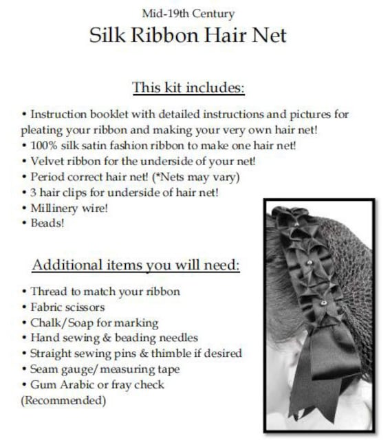 Mid-19th Century Silk Ribbon Hair Net Kit All Materials and Complete  Instructions Included Choose Your Ribbon Color and Hair Net Color -   Canada