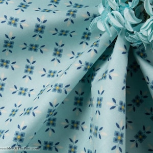 Cotton Reproduction Fabric - Light teal sky blue with blue floral sweets - 1920-1960 - by the yard - 45&quot; WIDE - EP Cotton #787