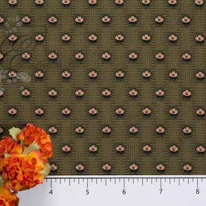 Green Floral "Diaper Print" Calico Fabric – 1800-1870 Reproduction by the yard - 45" WIDE - EP Cotton #848 image 7