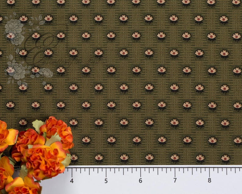 Green Floral "Diaper Print" Calico Fabric – 1800-1870 Reproduction by the yard - 45" WIDE - EP Cotton #848 image 7