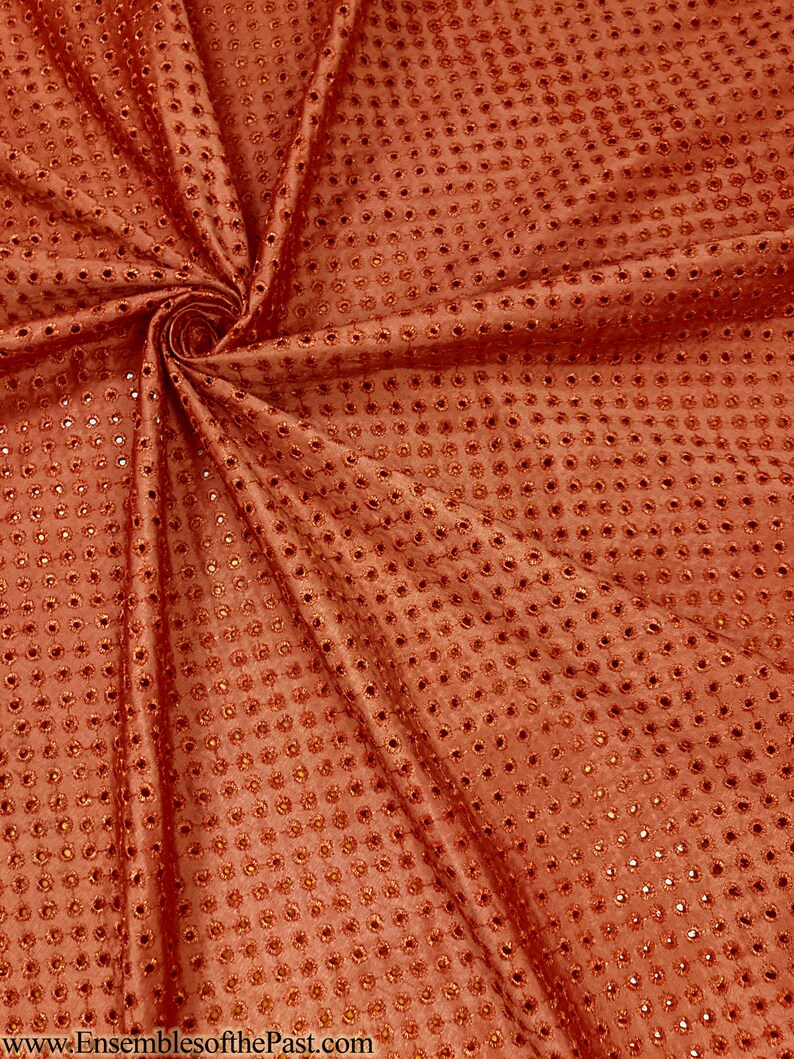 Rust Color Silk Eyelet Silk Fabric in Rust Red - Silk Shantung With Machined Eyelets ...