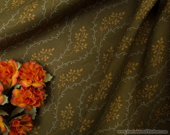 Brand NEW!! Cotton Reproduction Fabric - Green Roller Print Mossy Ferns - yellow/white - 1830-1889 - by the yard - 45" WIDE - EP Cotton #806