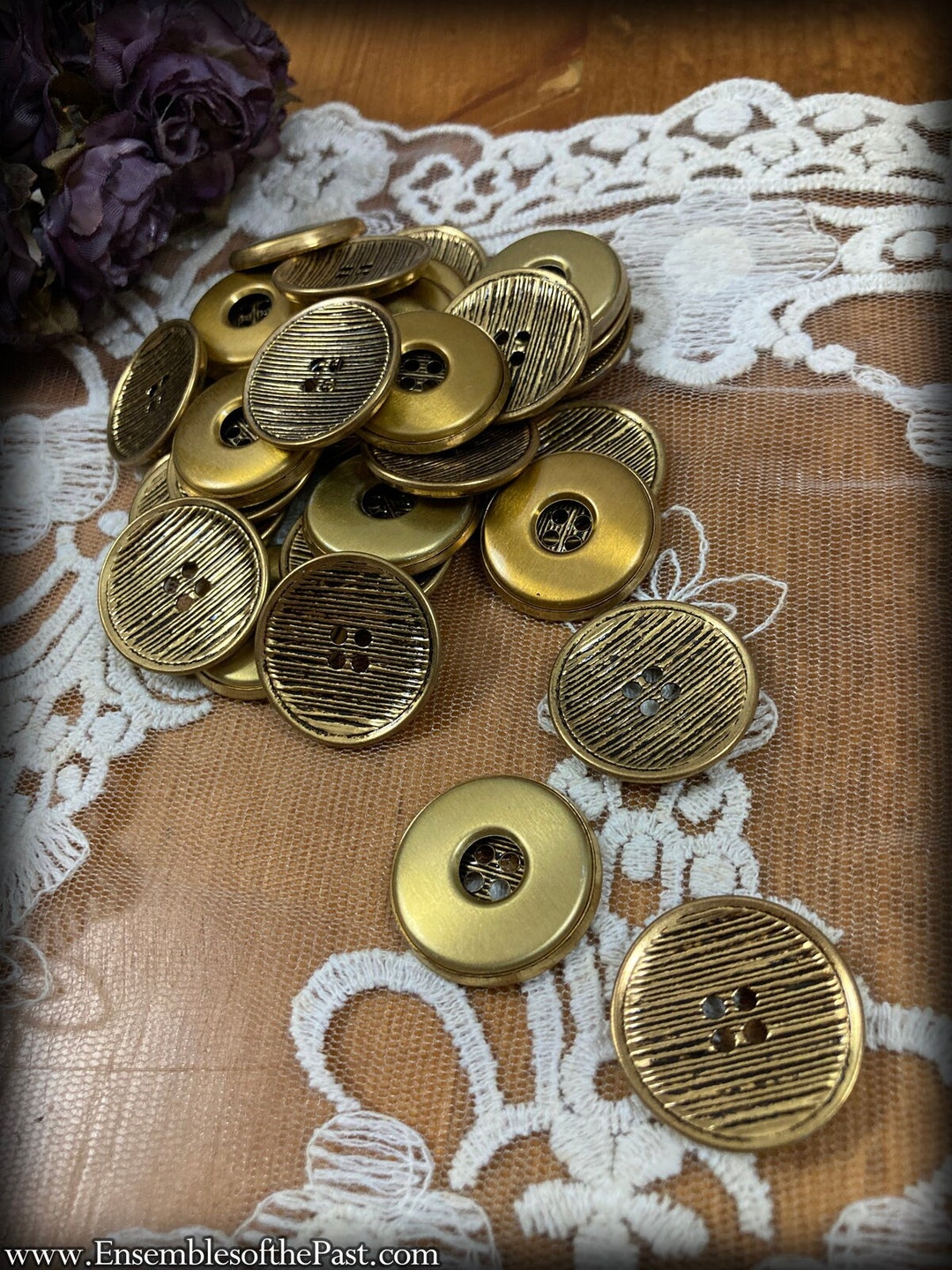 Subtle Filled Buttons Gold Metal Subtle Striped Lustered Buttons - Subtle Bowl Shape - 7/8 ...