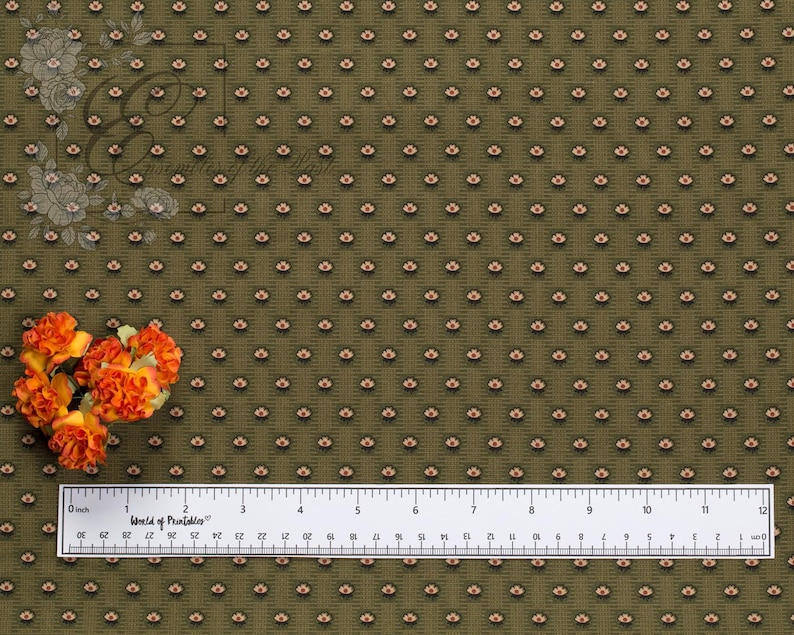Green Floral "Diaper Print" Calico Fabric – 1800-1870 Reproduction by the yard - 45" WIDE - EP Cotton #848 image 6