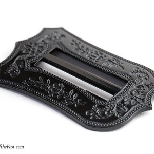 Gloss BLACK Japanned - Mid 19th-Century Reproduction Buckle - Ensembles of the Past - "Shield" - 1825-1870 - Fits a 1.5" ribbon/belt