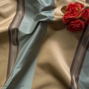 Brand NEW!! Silk taffeta/satin striped fabric - Pale egg green, Gold, and Brown Satin Stripe - BTY - 100% silk - 54&quot; Wide - EP Silk #764