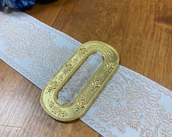 2" wide Gold/Ivory Reversible Jacquard Floral Belting Ribbon to fit the "Fleur" and "Bee" Buckles! Please choose the length you want!