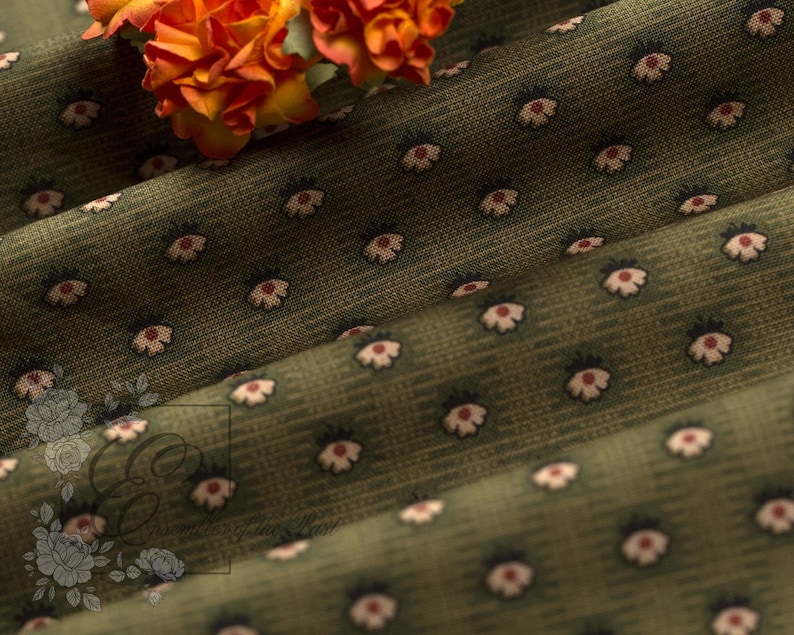 Green Floral "Diaper Print" Calico Fabric – 1800-1870 Reproduction by the yard - 45" WIDE - EP Cotton #848 image 4