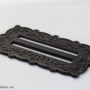 BLACK GLOSS Japanned Stamped-Brass Mid 19th-Century Reproduction Buckle - Ensembles of the Past -"Fleur" - 1830-1869 - Fits a 2" ribbon/belt