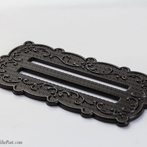 BLACK GLOSS Japanned Stamped-Brass Mid 19th-Century Reproduction Buckle - Ensembles of the Past -&quot;Fleur&quot; - 1830-1869 - Fits a 2&quot; ribbon/belt
