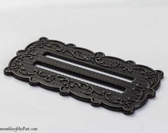 BLACK GLOSS Japanned Stamped-Brass Mid 19th-Century Reproduction Buckle - Ensembles of the Past -"Fleur" - 1830-1869 - Fits a 2" ribbon/belt