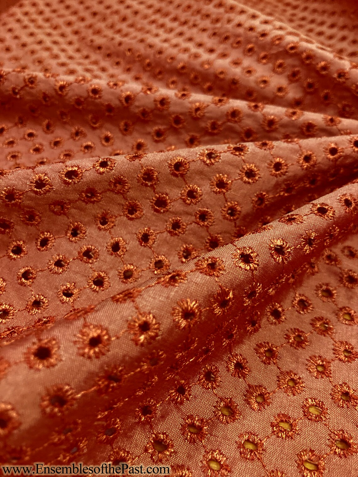 Rust Color Silk Eyelet Silk Fabric in Rust Red - Silk Shantung With Machined Eyelets ...