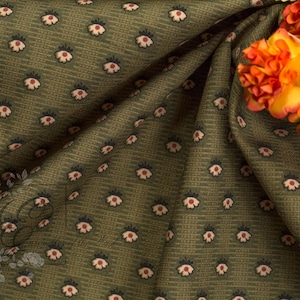 Green Floral "Diaper Print" Calico Fabric – 1800-1870 Reproduction by the yard - 45" WIDE - EP Cotton #848 image 5