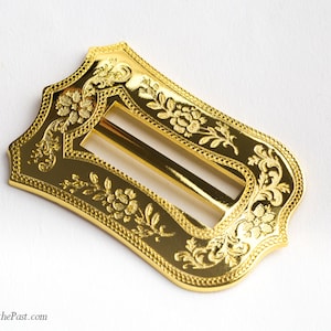 GOLD Mid 19th-Century Reproduction Buckle - Ensembles of the Past - &quot;Shield&quot; 6:16 design - 1825-1870 buckle - Fits a 1.5&quot; ribbon/belt