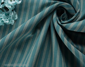 Selbstgesponnener, gewebter Baumwollstoff in Seafoam Green - Blau/Grüne Streifen mit Elfenbein - 115 cm Breit - EP Cotton #780