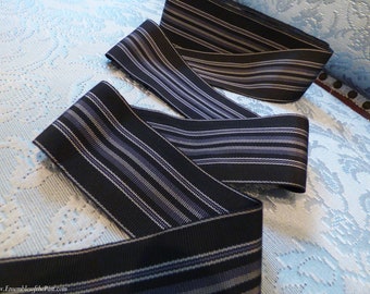 1-3/4" wide White/Black/Blue Striped Hat Ribbon or Belting or Craft or Sewing Ribbon! Please choose the length you want!