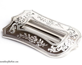 SILVER Mid 19th-Century Reproduction Buckle - Ensembles of the Past - "Shield" 6:16 design - 1825-1870 buckle- Fits a 1.5" ribbon/belt