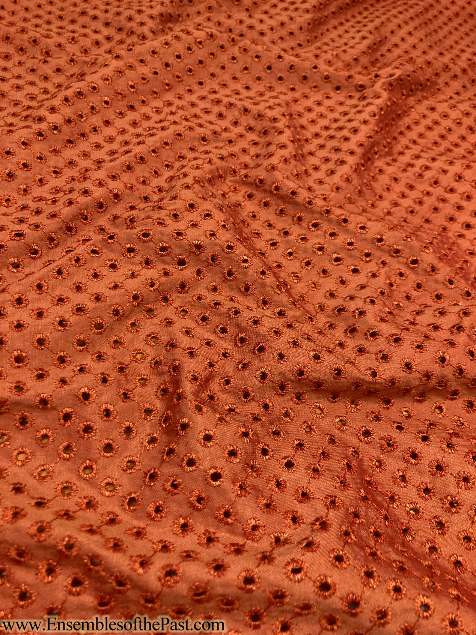 Rust Color Silk Eyelet Silk Fabric in Rust Red - Silk Shantung With Machined Eyelets ...