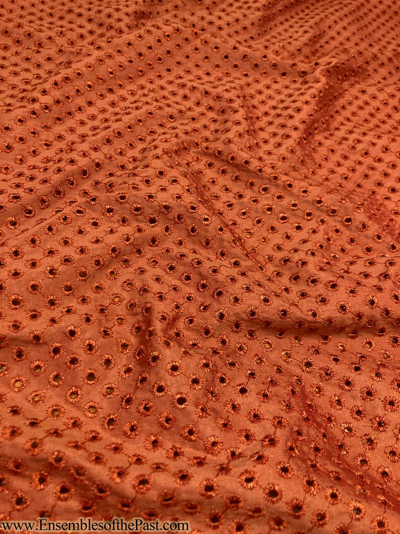 Rust Colorored Fabric Eyelet Silk Fabric in Rust Red - Silk Shantung With Machined Eyelets ...