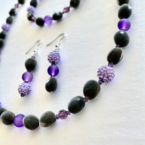 RARE Mgambo Seeds / Sea glass and sparkle beads / Hawaiian Velvet Jewelry - Purple