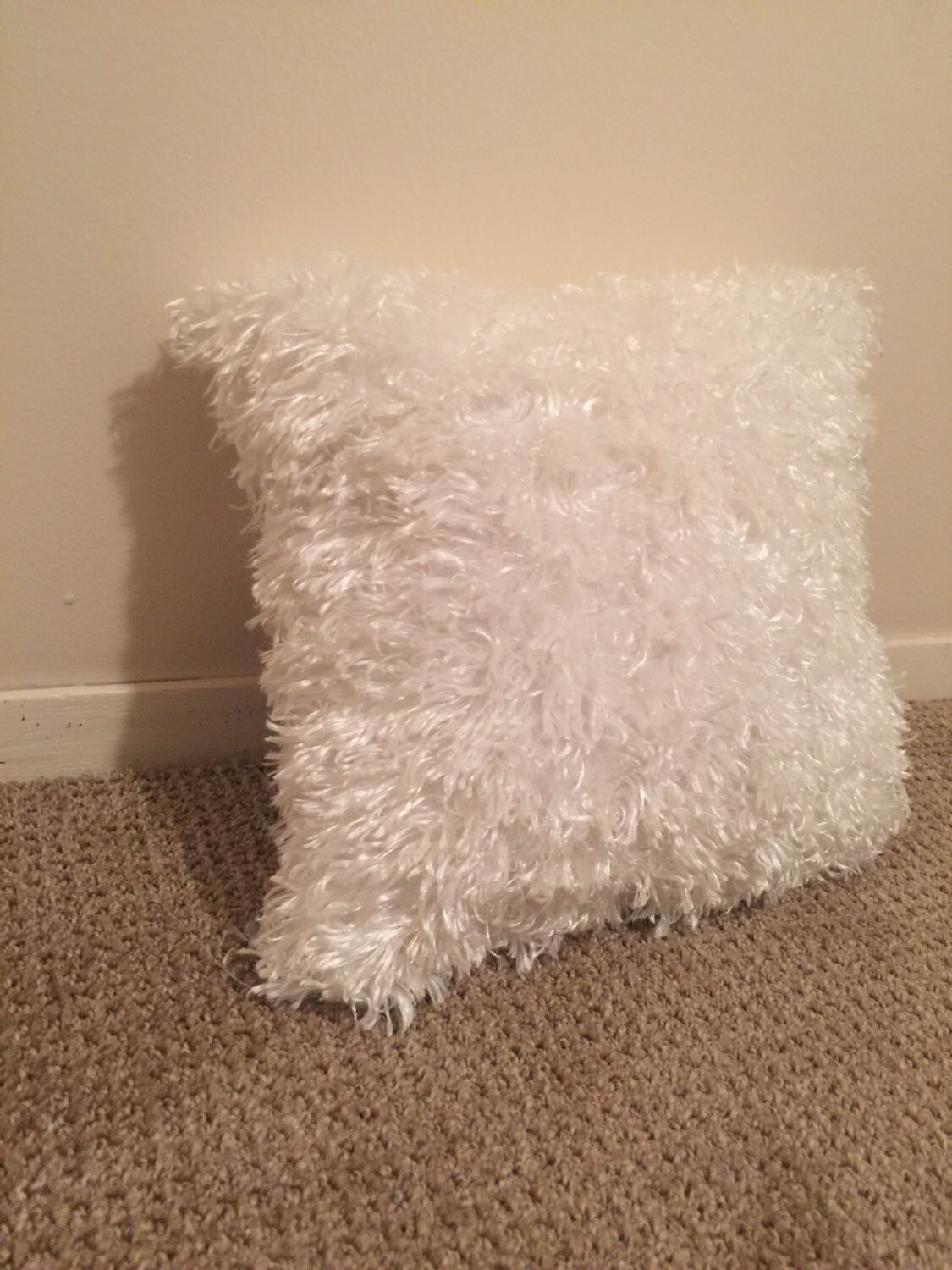 White fluffy pillow// decorative pillow// down alternative// Etsy