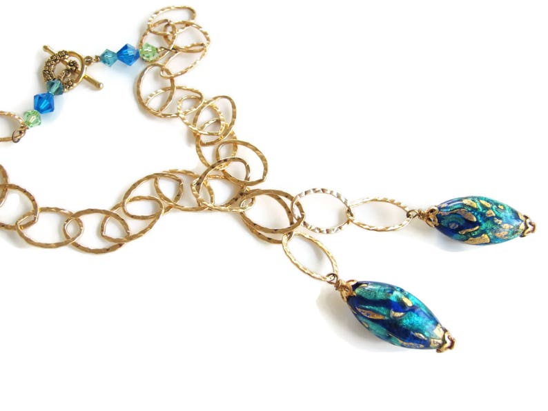 Christmas Gift under 130-Layered Chain Murano Glass Necklace-Love Gift Idea-Elegant Jewelry-Unique Handmade Jewelry-Made With Love Jewelry