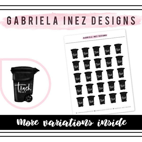 Garbage / Trash Day Trashcan Planner Stickers - Perfect for any standard planners, bullet journals, agendas, notebooks, mini planners, etc.