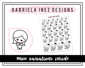 Hand drawn Lexie In Love Planner Stickers - Perfect for any standard planners, bullet journals, agendas, notebooks, mini planners