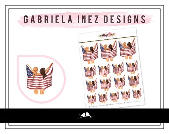American Flag Girls Planner Stickers - Perfect for any standard planners, bullet journals, agendas, notebooks, mini planners, etc.