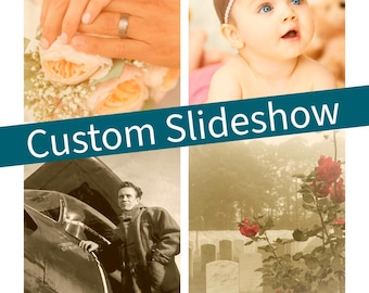 Personalisierte Foto-Diashow: Hochzeit, Jubiläum, Baby, Geburtstag, Feier, Gedenkstätte (Digital MP4)