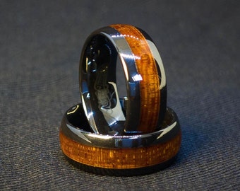 Anel de cerâmica: incrustação de madeira, faixa unissex, 8 mm