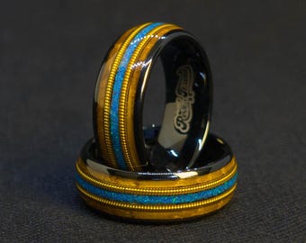 Anel de barril de uísque de opala esmagada: corda de guitarra reciclada em carboneto de tungstênio