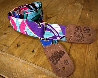 Psychedelic Surfer Leather Ended Guitar Strap - Sexy Straps