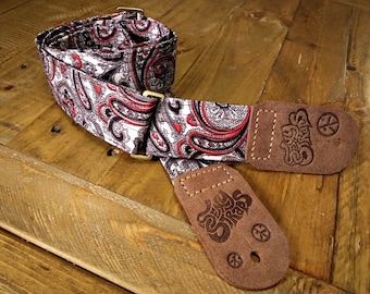 Vintage Vibes Leather Ended Paisley Guitar Strap - Sexy Straps