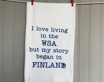 Finland-USA dish towel+Finnish gift+Finland+Tea towel