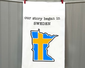 our story began in SWEDEN+SWEDEN+Minnesota dish towel+Swedish gift+Minnesota gift+MN+Tea towel