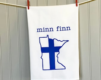 Minn Finn dish towel+Minnesota gift+Finnish gift+Minnesota+Finland+MN+Tea towel