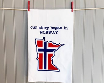 our story began in NORWAY+Norway+Minnesota dish towel+Norwegian gift+Minnesota gift+MN+Tea towel