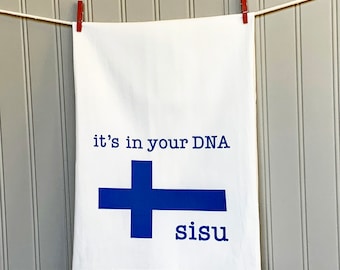 it's in your DNA-sisu dish towel+Finnish gift+Minnesota gift+Hostess gift+Tea towel