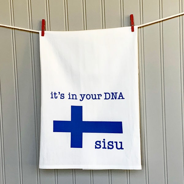 it's in your DNA-sisu dish towel+Finnish gift+Minnesota gift+Hostess gift+Tea towel