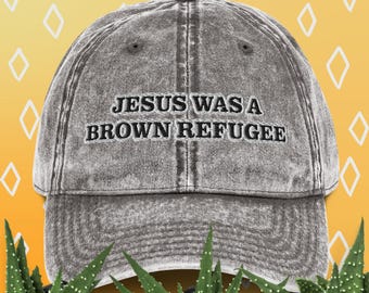 Gorra anti Trump, gorra anti Trump, gorra anti MAGA, gorra con el lema Jesús era un refugiado, gorra roja bordada anti Trump, gorra de béisbol anti Trump