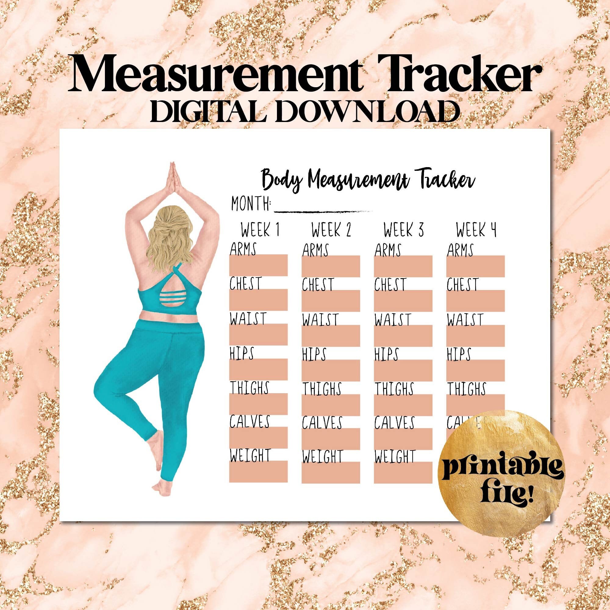 Printable Weight Loss Tracker, Weight Loss Chart, Body Measurement