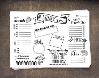 Wellness Log Health Tracker Food Journal Afdrukbare Planner met motiverende quote voor gewichtsverlies en welzijn