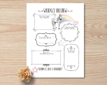 Bambini Unicorn Weekly Planner, inseguitore gentilezza, diario dei bambini, ragazzi pianificatore stampabile, girls planner, ragazze pianificatore settimanale, unicorno