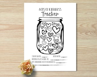 Kids Kindness Tracker Printable, acts of kindness, social emotional worksheets, teaching kindness, childrens kindness, kindness worksheet